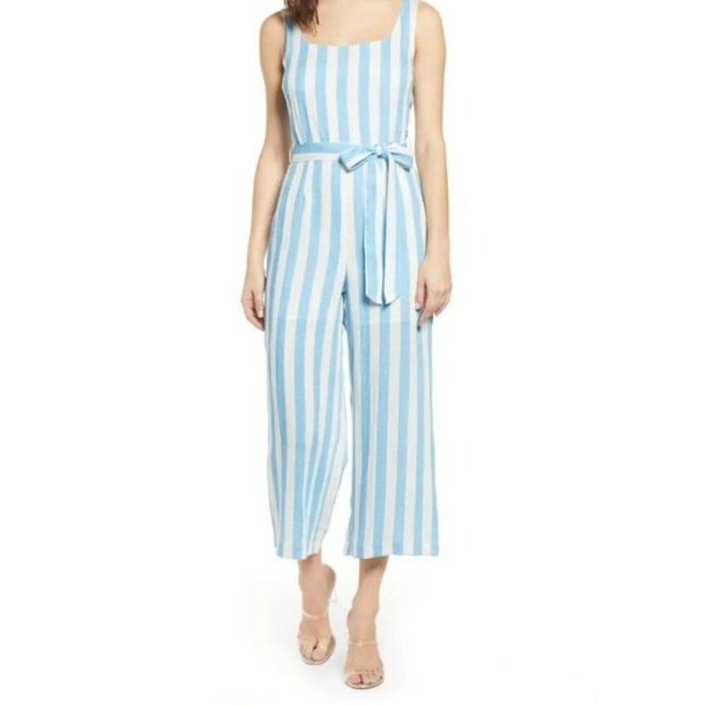 JOA blue and white stripe jumpsuit Size Small **No Belt**